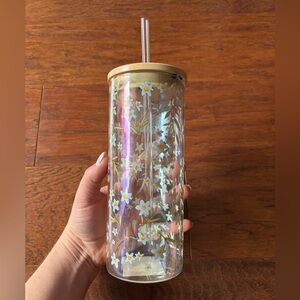 Studio Oh! Floral Glass Tumbler With Bamboo Lid And Straw